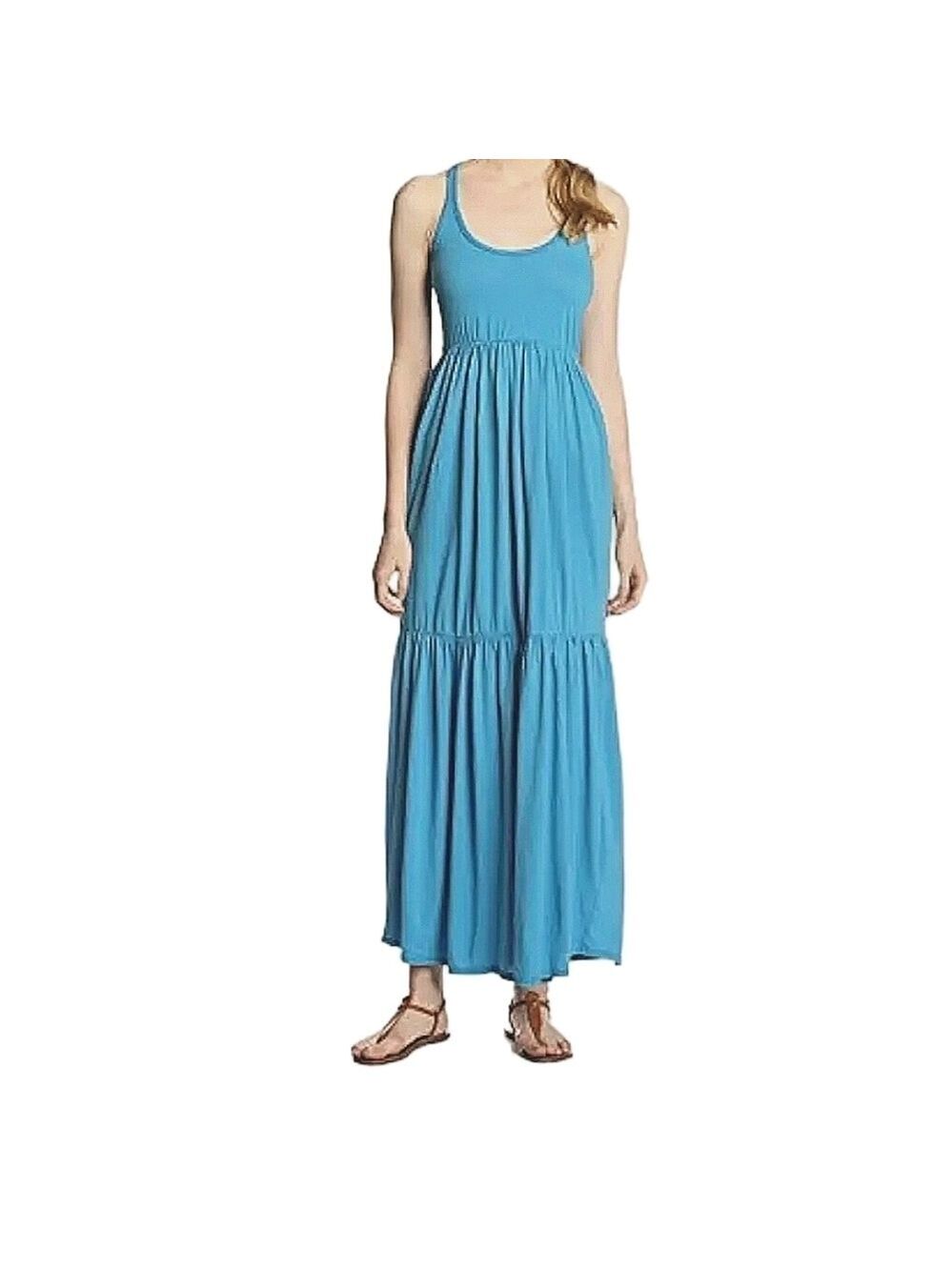 bobi Two Tier Blue Aqua Maxi Dress Sz: XS Sleeveless Razorback Bodice Casual